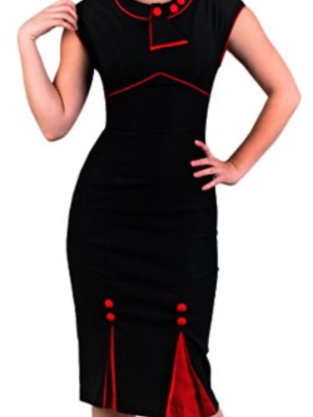 Stop Staring! Black Wiggle Dress with Red Trim
